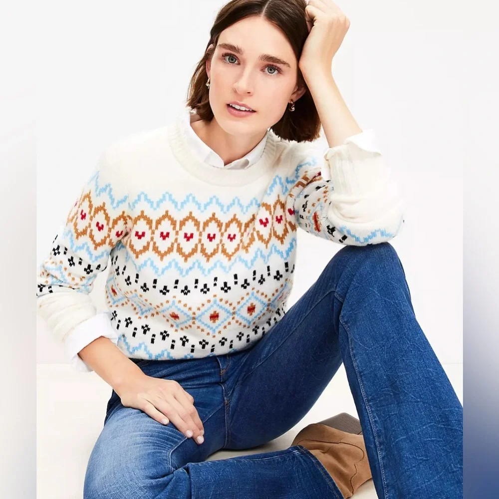 LOFT Mixed Fair Isle Sweater - Size Small - Picture 3 of 7